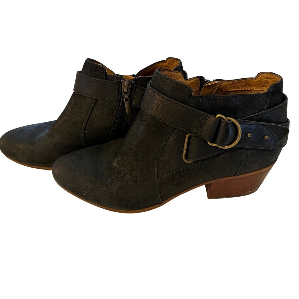 Clarks Artisan Spye Belle Black Leather Buckle Zip Ankle Boots  Size 8.5M